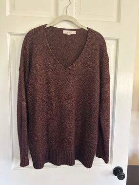 LOFT V-Neck Shimmery Brown Knit Sweater